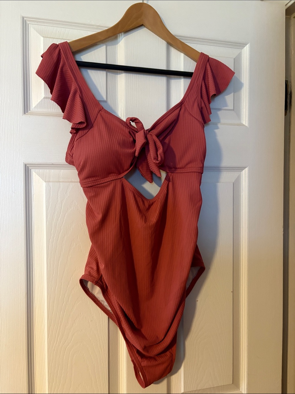 Women’s Maternity One-Piece Swimsuit - Mauve Pink Ruffle Tie Front